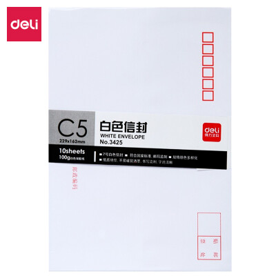 

Deli 3425 -7 white envelope post office standard envelope 229162mm 10 sheets single pack