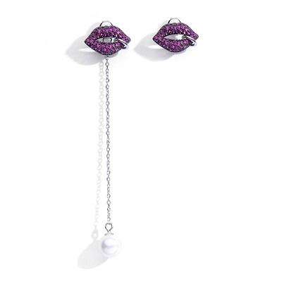 

AFFINER 925 Silver Beads Sexy Lips Earrings Women Fashion Jewelry AFE2034