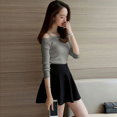 

Fort Sheng 2017 new women&39s fall word collar collar shirt Slim long sleeve cuff short section sweater sweater zx17081407 black S