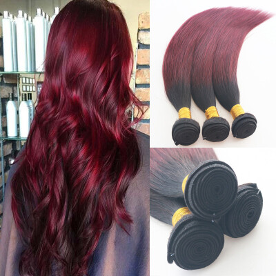 

10-30" Straight Hair Ombre Color #1b Fading to 99J Brazilian Virgin Hair Full Set Human Hair Wefts Extensions Free Shipping