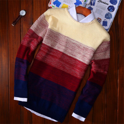 

Autumn and winter new men 's gradient color color striped sweater shirt sweater as gift for men