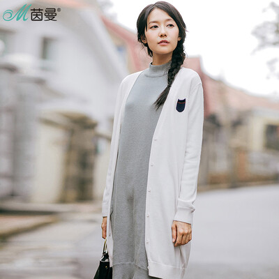 

Yan Man (INMAN) 2017 autumn new V-neck wild leisure long cardigan sweater coat female 1873131415 white white S