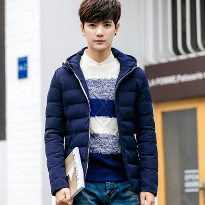 

Winter men 's cotton coat thick thick hooded warm cotton youth self - cultivation solid cotton - padded jacket