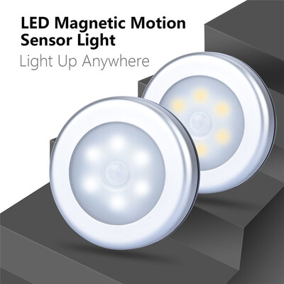 

1pc Led Night Pir Motion Sensor Round Cabinet Энергосберегающее освещение настенных ламп от батареи AAA для спальни для шкафа