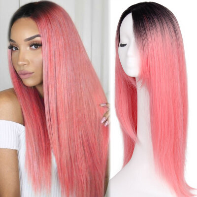 

Synthetic Long Straight Cosplay Wig Pink Sliver Gray 60cm Wigs Hair Heat Resistant