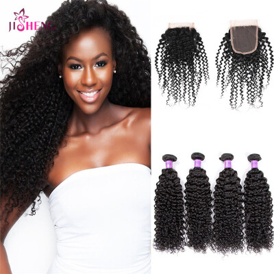 

8A Curly Wave Human Hair Bundles With Closure Brazilian 4 bundles Human Hair With 4*4 Lace Closure