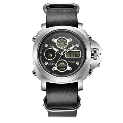 

Top Brand Luxury Dual Display Leather Mens Watches Waterproof LED Digital Military Army Men Sports Watch Relogio Masculino