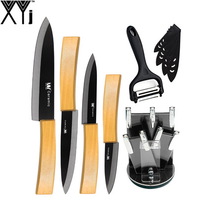 

6 Pieces Ceramic knife Set XYj Bamboo Handle 3" 4" 5" 6" Kitchen Knife + Rotated Blade Peeler + Acrylic Holder