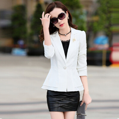 

Fort Sheng 2017 new women fall short jacket commuter a deduction conventional single-piece long-sleeved Slim lotus leaf Korean temperament elegant yzWAY8553 white