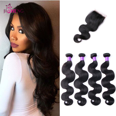 

8A Body Wave Human Hair Bundles With Closure Brazilian 4 bundles Human Hair With 4*4 Lace Closure