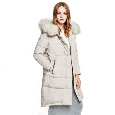 

Snow long fly knees thick down jacket female big hair collar H version hooded winter thick coat X1601028 smoke rain gray 8103 175