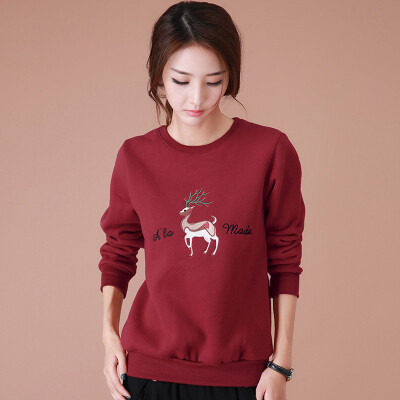 

City plus CIYPLUS 2017 autumn and winter new women's casual sleeves shirt embroidery plus cashmere loose sweater thicken sweater CWWY179165 date red M