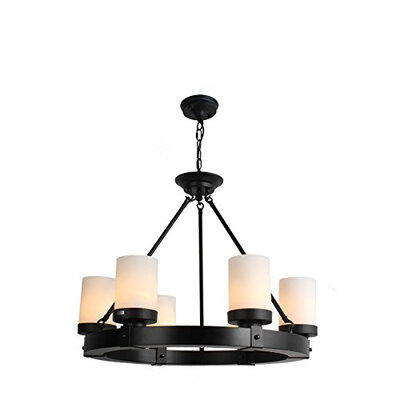 

BOKT Industrial Edison Vintage Style 6-светлый круглый свеча с одноцветным люстрами, черная отделка, молочно-белый стеклянный оттенок Flush