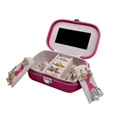 

GLOBAL KA jewelry box small gifts portable with makeup mirror jewelry storage box girls birthday Valentines Day gift pattern red