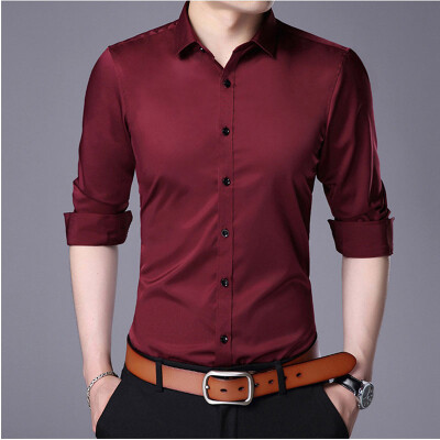 

2017 autumn new shirt men's thin section of the end of pure color leisure light business men lapel shirt