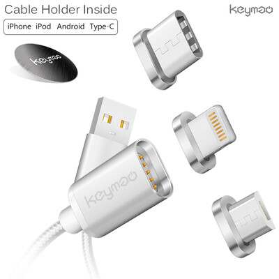 

Keymao Magnetic Phone Kabel Data Lighting Type-C Micro USB Charger Cable 3-in-1 for Iphone Android