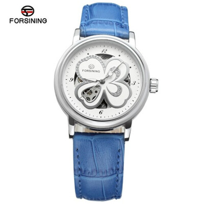 

Forsining Women Flower Watch Skeleton Analog Automatic Watch Leather Strap Fashion Mechanical Wristwatch