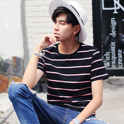 

The new fashion men's 2017 summer new striped men's T-shirt men's cotton short-sleeved T-shirt