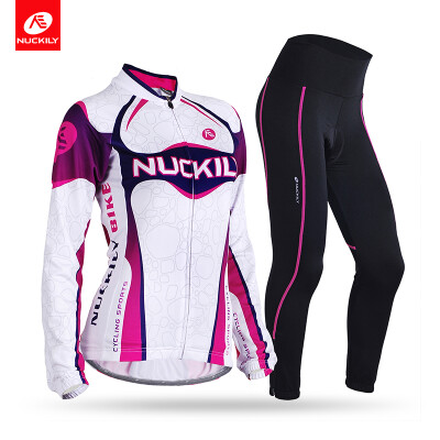 

NUCKILY Women Summer Long Sleeve Cycling Set Road Bikes Jersey With Pink Foam Pad Bicycle Tight