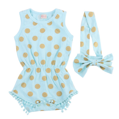 

Baby Girl Gold Dots Clothes Bodysuit Romper Jumpsuit Bow Head Band Outfits Set