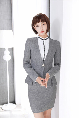 

New Arrival Autumn Winter Long Sleeve Formal OL Styles Grey Blazers Jackets Coat For Ladies Office Outwear Female Tops Clothes