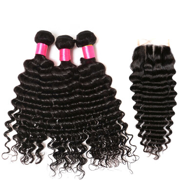 

BHF Hair Malaysian Virgin Hair With Silk Base Closure Baby Hair Deep Wave Bundles Natural Cheap Wavy