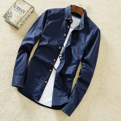 

2017 new autumn casual men's long sleeved shirt, slim young men's solid color men's fashion shirt as gift for men