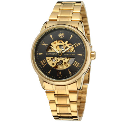 

2017 Forsining Men's Automatic Mechanical Wristwatches Full Steel Watches Self-wind Gold Skeleton Clock