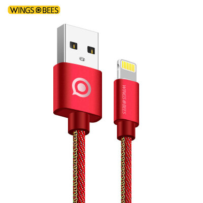 

2 Pack Bee-winged Apple 6 6S 7 data cable denim line 1 m Chinese red mobile phone charger line support iphone5 5s 7P SE ipad air mini