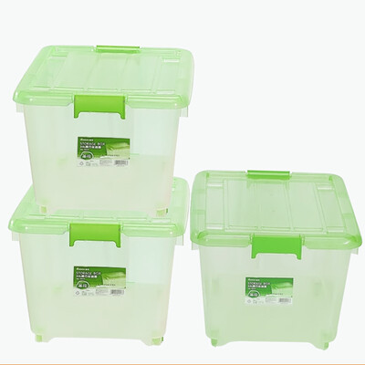 

Camellia 55L storage box storage box large transparent plastic storage box hundred-nine box with pulley 2825 3 green