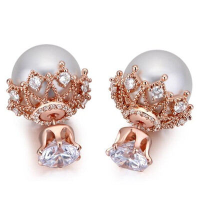 

Rose Gold Color CZ Stud Earrings Fashion Jewelry For Women Korea Trendy Imitation Pearl Earrings Vintage 24890
