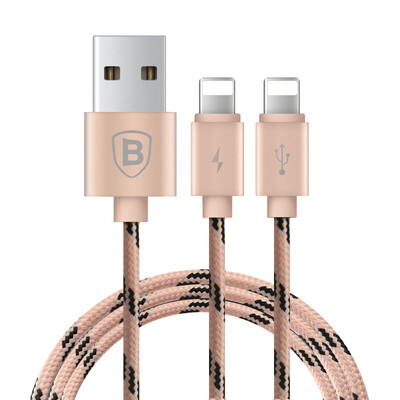 

Baseus Apple two-in-one data cable a drag two mobile phone charging cable for Apple iPhone 6 6s 78 X Plus Tablet PC 12 m rose gold