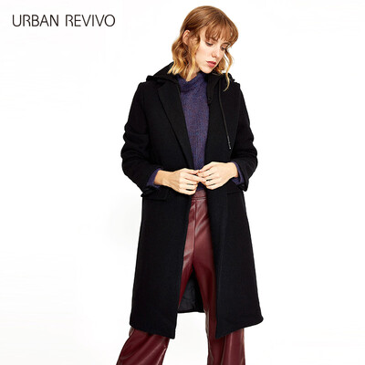 

UR ladies lapel cap fashion wild coat coat WG04S1GN2000 deep black