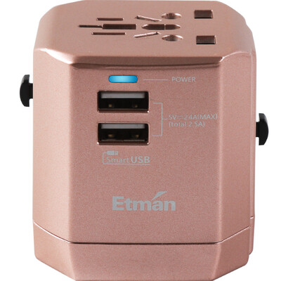 

Etman) dual USB Go abroad conversion plugs rose gold multinational universal socket converter Malaysia Bali Japan United States British standard European standard German standard