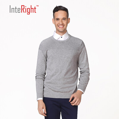 

INTERIGHT cotton net color dark jacquard round neck men sweater gray  code