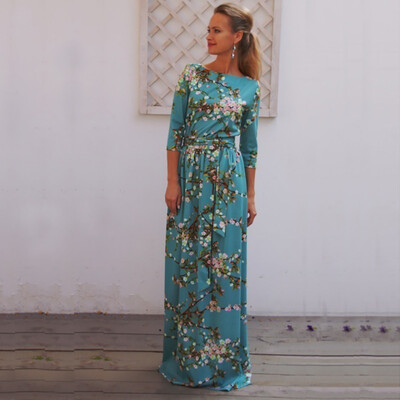 

Three Quarter printing Autumn Dress big sizes 2017 new women Winter Plus Size long dress maxi party dress vintage vestidos S-3XL