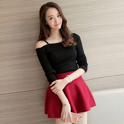 

Fort Sheng 2017 new women&39s fall word collar collar shirt Slim long sleeve cuff short section sweater sweater zx17081407 black S