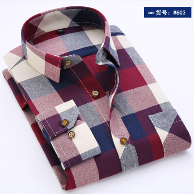 

Youth Casual Men Long Sleeve Shirt Spring Autumn Silm Fit Splice Color Lattice Fashion