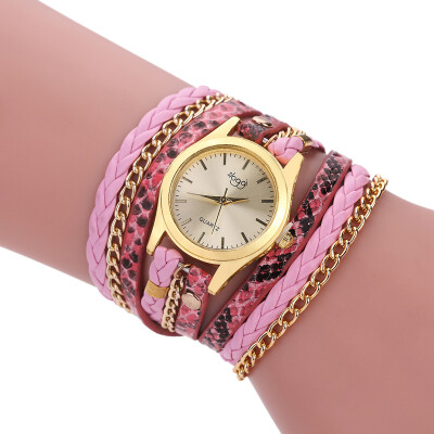 

2017 New Fashion Women's Casual Vintage Multilayer Wristwatch Weave Wrap Rivet Leather Bracelet Wrist Watch