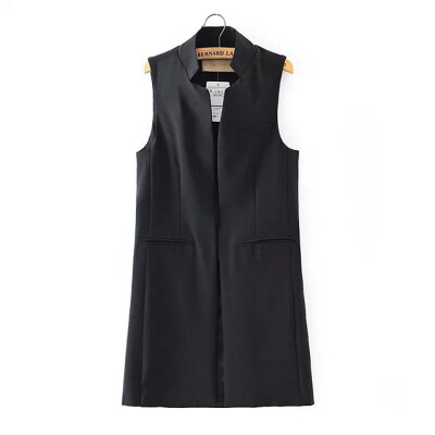 

2017 European autumn women's new fashion handsome long three-color vest after the split design vest