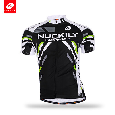 

NUCKILY Mens summer outdoor sports wear short sleeve full length zipper bicycle jersey