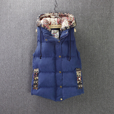 

Autumn Winter Women Cotton Vest Hooded Warm Down Coat Hit Color Stitching Vests Designer Sleeveless Casual Students Female