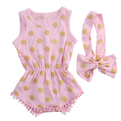 

Baby Girl Gold Dots Clothes Bodysuit Romper Jumpsuit Bow Head Band Outfits Set
