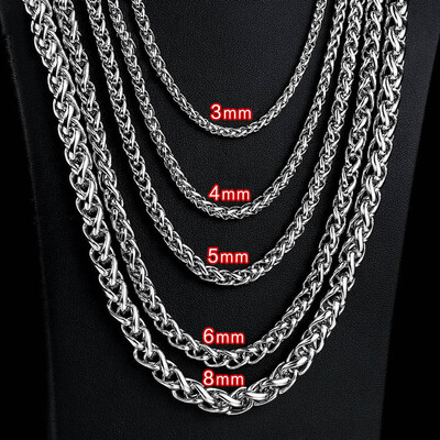 

High Quality 3mm/4mm/5mm/6mm Width 316L Stainless Steel Men Boy Spiga Plait Necklace Chain Silver Color Jewelry Accessories