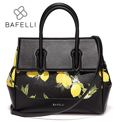 

BAFELLI split leather lemon printing Briefcases autumn&winter bolsa feminina black bags handbags women famous brands bag