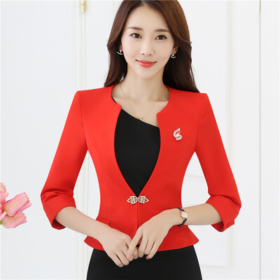 

Ladies Blazers 34 sleeve Ruffle Hem White Red Formal Jacket Suit Spring Slim Fit Plus Size Work Wear Uniform