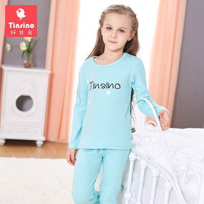 

(TINSINO) children's underwear suit girls in the big child long-sleeved home service pajamas baby long-sleeved thick autumn Qiuqiu letter box light powder 120