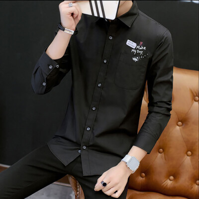 

2017 autumn new long-sleeved shirt men's pure color simple shirt casual youth Slim type