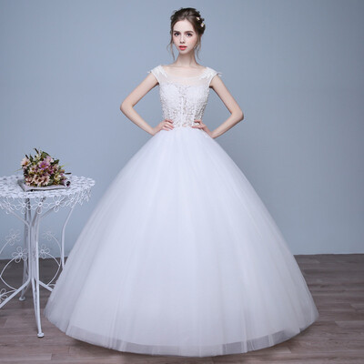 

Ball Gown Jewel Neck Floor Length Tulle Wedding Dress with Beading by Huaxirenjiao