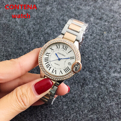 

Diamond Dial Ladies Quartz Watch CONTENA Business Wristwatch Roman Number Women Calendar Watch Hour